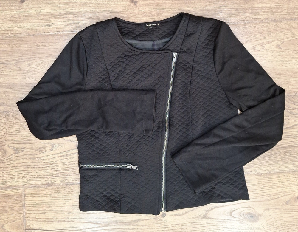 Heartsoul Black Jacket Diagonal Zipper with Fake Zipper Pocket Size M
